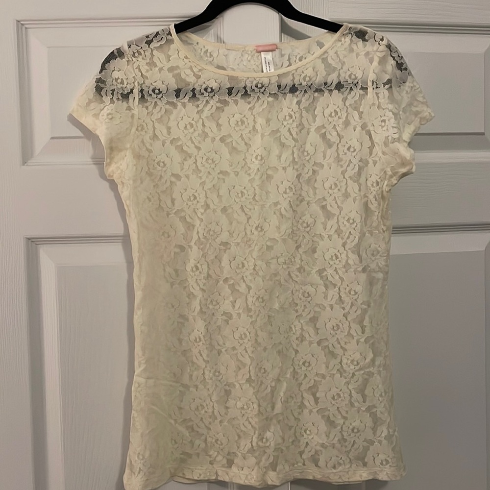 Like New Steve See Through Lace Ivory Top